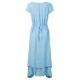 L-5XL Elegant Women Solid Fake Two-piece High Low Maxi Dress