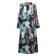 L-5XL Vintage Women Printed Double Layer O-Neck Maxi Dress