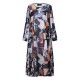 L-5XL Vintage Women Printed Double Layer O-Neck Maxi Dress