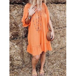 Lace Hollow Half Sleeve Plus Size Dress