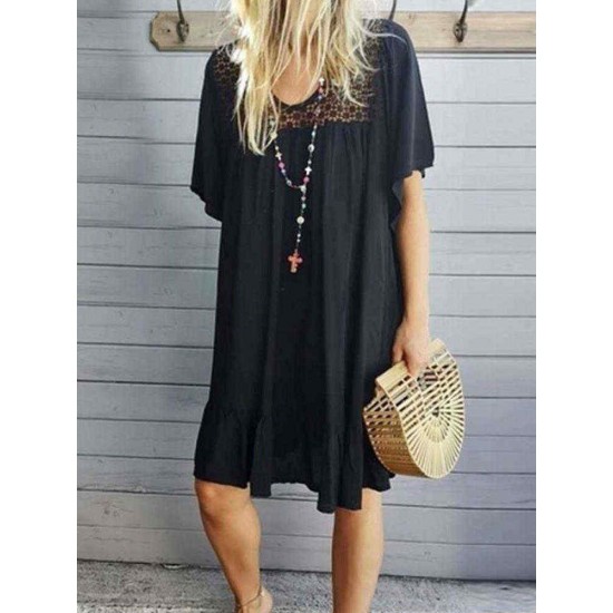 Lace Hollow Half Sleeve Plus Size Dress