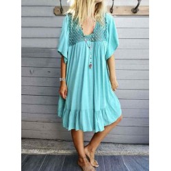 Lace Hollow Half Sleeve Plus Size Dress