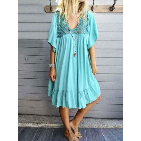 Lace Hollow Half Sleeve Plus Size Dress