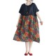 Large Size Women Floral Dress Batwing Sleeve Patchwork Dresses