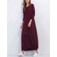 Leisure Ladies Solid Kaftan Round Neck Long Sleeves Dresses