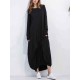 Leisure Ladies Solid Kaftan Round Neck Long Sleeves Dresses