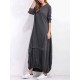 Leisure Ladies Solid Kaftan Round Neck Long Sleeves Dresses