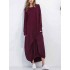 Leisure Ladies Solid Kaftan Round Neck Long Sleeves Dresses