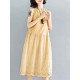 Linen Cotton Pure Color Hollow Out Hem Sleeveless Dress