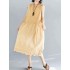 Linen Cotton Pure Color Hollow Out Hem Sleeveless Dress