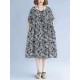 Loose Cotton Short Sleeve O-neck Printed Dress