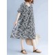 Loose Cotton Short Sleeve O-neck Printed Dress