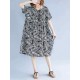 Loose Cotton Short Sleeve O-neck Printed Dress