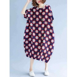 Loose Polka Dot Batwing Sleeve Pockets Bud Dress