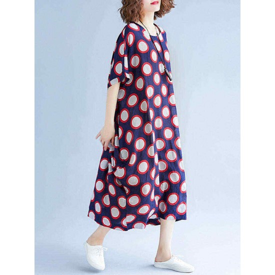 Loose Polka Dot Batwing Sleeve Pockets Bud Dress