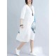 Loose Waist Women White Dress Blue Feather Print Cool Thin Linen Dresses