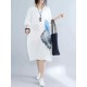 Loose Waist Women White Dress Blue Feather Print Cool Thin Linen Dresses