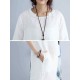 Loose Waist Women White Dress Blue Feather Print Cool Thin Linen Dresses