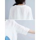 Loose Waist Women White Dress Blue Feather Print Cool Thin Linen Dresses