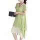 Loose Women Brief Solid Fake Two-Piece Split Cotton Linen Midi Dress