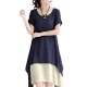 Loose Women Brief Solid Fake Two-Piece Split Cotton Linen Midi Dress