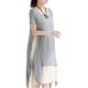 Loose Women Brief Solid Fake Two-Piece Split Cotton Linen Midi Dress