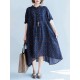 Loose Women Printed Dress Cotton Blend Short Sleeve Bottons Dresses