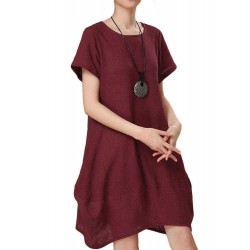 Loose Women Summer Solid Irregular Cotton Linen Lantern Dress