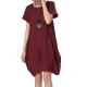 Loose Women Summer Solid Irregular Cotton Linen Lantern Dress