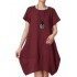 Loose Women Summer Solid Irregular Cotton Linen Lantern Dress