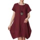 Loose Women Summer Solid Irregular Cotton Linen Lantern Dress