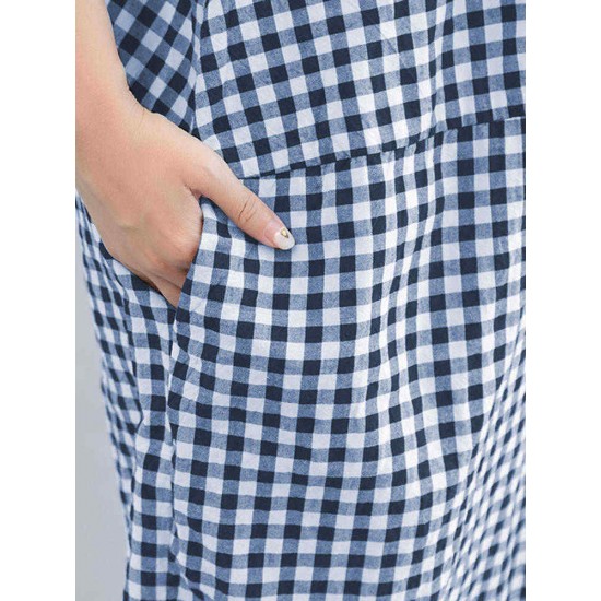 M-5XL Casual Women Black and White Plaid Dress