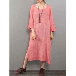 M-5XL Casual Women Pure Color Loose Dress