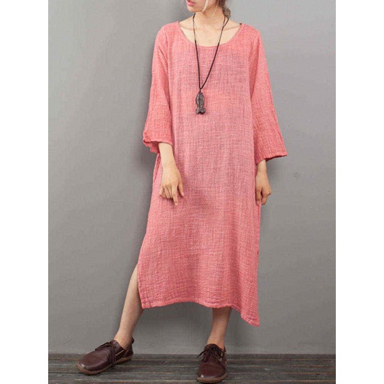 M-5XL Casual Women Pure Color Loose Dress