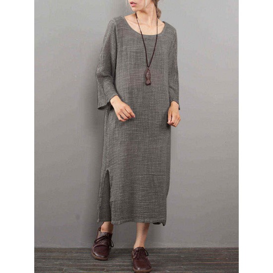 M-5XL Casual Women Pure Color Loose Dress