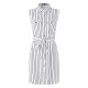 M-5XL Sleeveless Stripe Turn-down Collar Tops Mini Dress