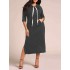 M-5XL Women Casual Side Split Hooded Sweatshirt Dress