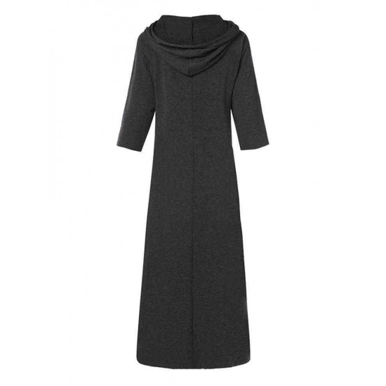 M-5XL Women Casual Side Split Hooded Sweatshirt Dress