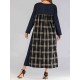Women O-neck Long Sleeve Plaid Patchwork Dress with Pockets