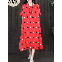 Women Vintage A-line Polka Dot Dress with Pockets