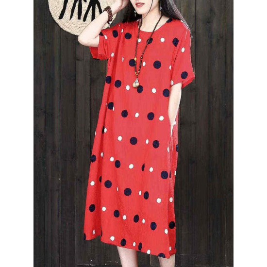 Women Vintage A-line Polka Dot Dress with Pockets