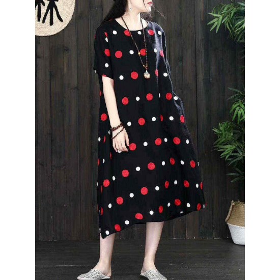 Women Vintage A-line Polka Dot Dress with Pockets