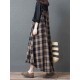 Women Vintage Plaid Straps Pockets High Low Hem Dress