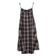 Women Vintage Plaid Straps Pockets High Low Hem Dress