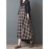 Women Vintage Plaid Straps Pockets High Low Hem Dress