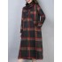 Women Vintage Plaid Turtleneck Long Sleeve Dress with Pocket