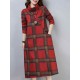 Women Vintage Plaid Turtleneck Long Sleeve Dress with Pocket