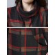 Women Vintage Plaid Turtleneck Long Sleeve Dress with Pocket