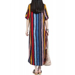 ZANZEA Women Casual Dress Loose Maxi Dresses Vertical Striped Pockets Cotton Dress