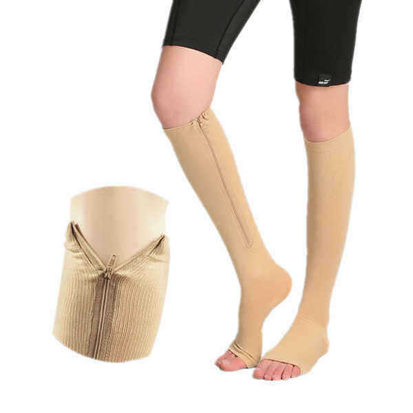 1-Pair-Zip-Sox-Compression-Socks-Zipper-Leg-Support-Knee-Stockings-Open-Toe-1137037